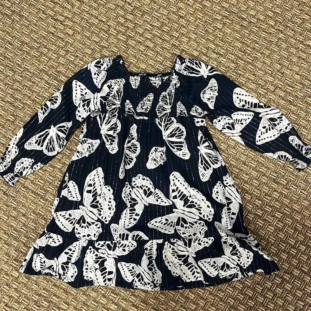 GAP Navy and White Butterfly Print Casual Kids Dress 4t